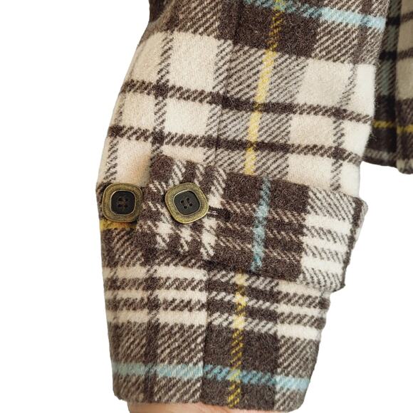 Charter Club Y2K Brown Plaid Wool Blend Short Swing Pea Coat Raglan Sleeves Sz L - Picture 7 of 15